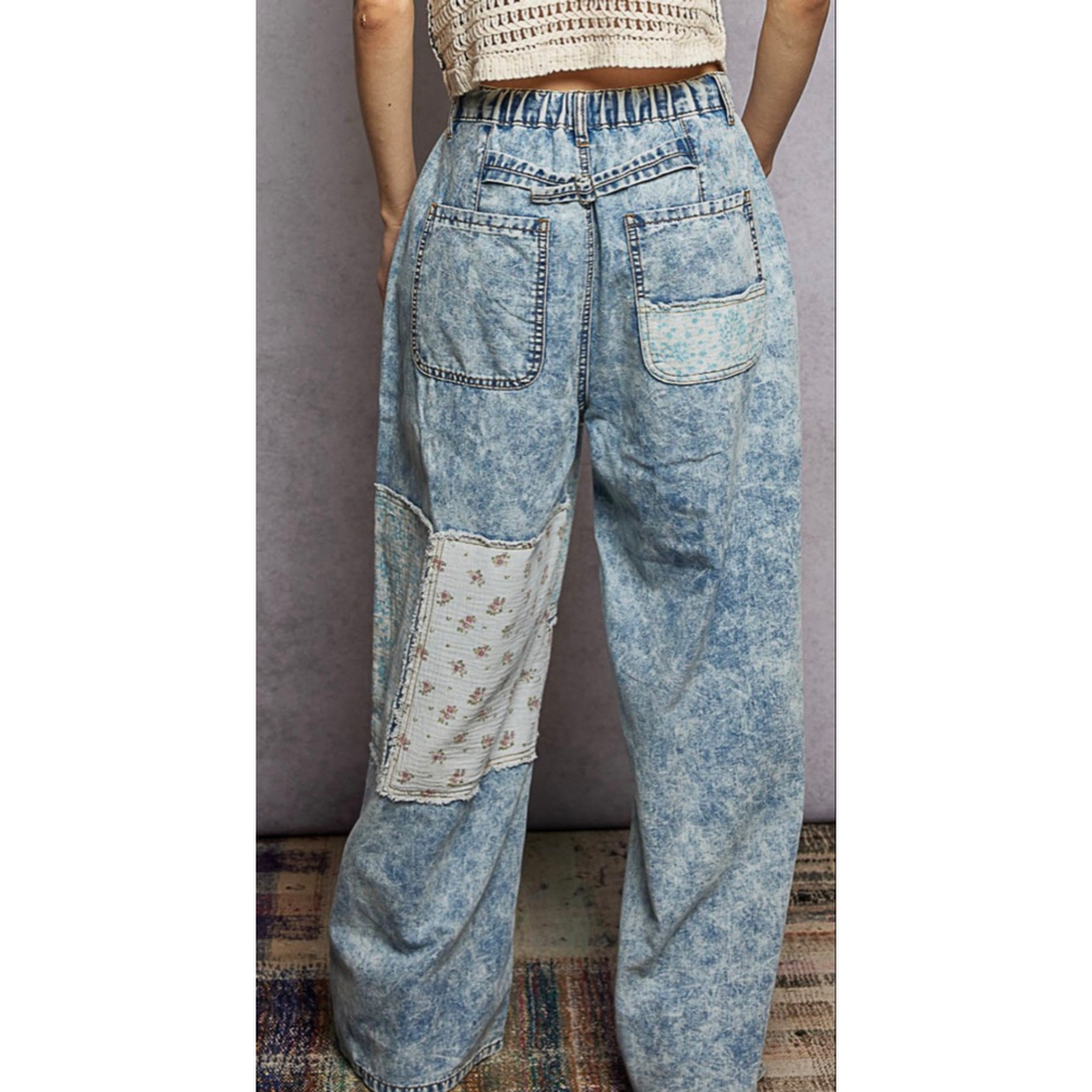 New POL Denim Patchwork Boho Chic Baggy Y2K Free People Vibe Pants Sizes M, L - Picture 5 of 9